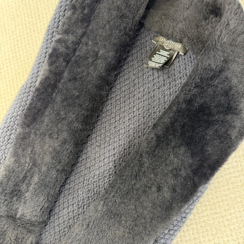 Lafayette 148 New York Cashmere Lamb Shearling Fur Trim Knit Vest Navy L